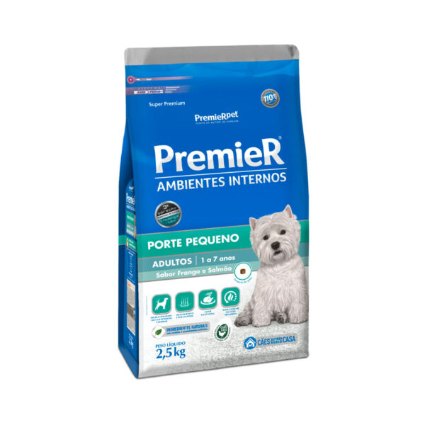 Ração Premier Ambientes Internos Cães Adultos Raças Pequenas Frango E Salmão 2,5 Kg