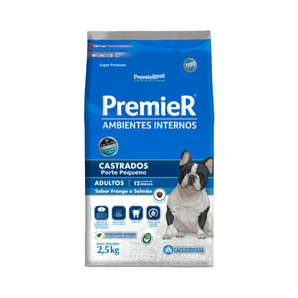 Ração Premier Ambientes Internos para Cães Adultos Castrados Sabor Frango e Salmão 12kg - Image 2
