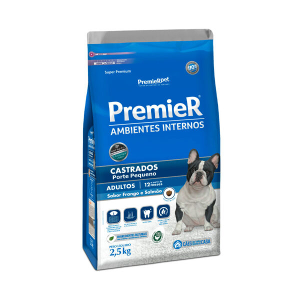 Ração Premier Ambientes Internos Cães Castrados Adultos Frango E Salmão 2,5 Kg