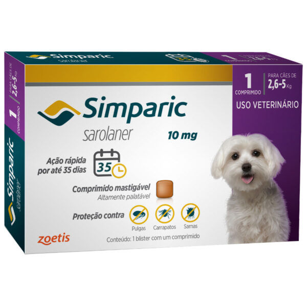 Antipulgas Simparic 10mg Para Cães 2,6 A 5kg 3 Comprimidos