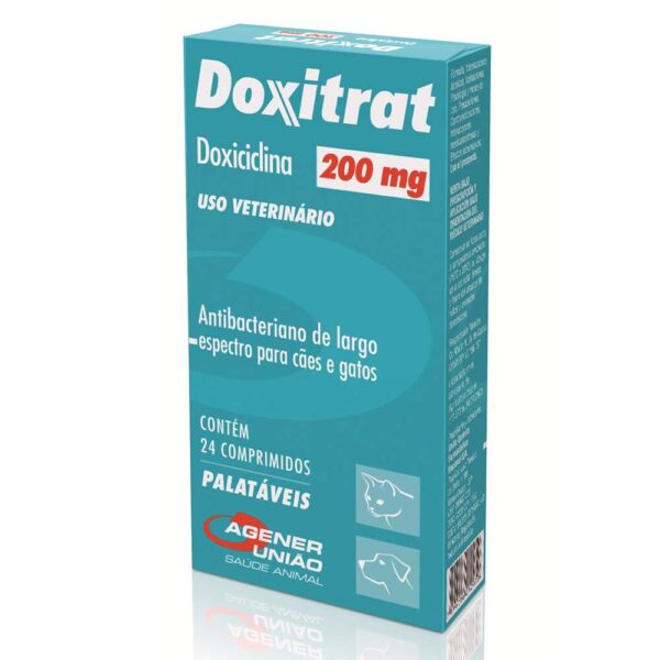 Antibiótico Doxitrat 200mg Para Cães E Gatos 24 Comprimidos