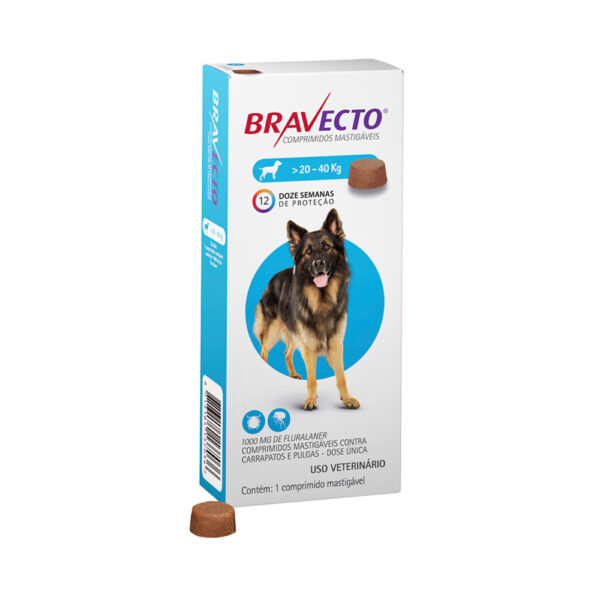 Antipulgas E Carrapatos Bravecto 20 A 40 Kg Cães 1000mg 1 Comprimido