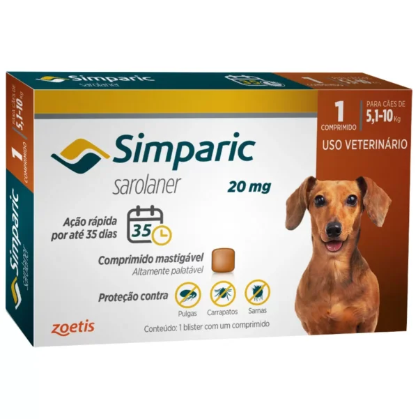 Antipulgas Simparic 5 A 10kg Cães 20mg 1 Comprimido
