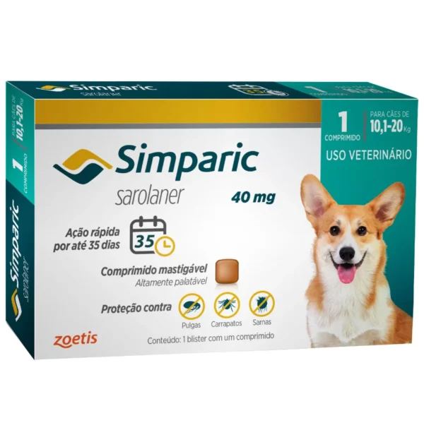 Antipulgas Simparic 10 A 20kg Cães 40mg 1 Comprimido
