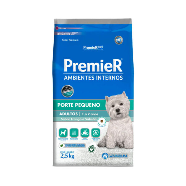 Ração Premier Ambientes Internos Cães Adultos Raças Pequenas Frango E Salmão 2,5 Kg